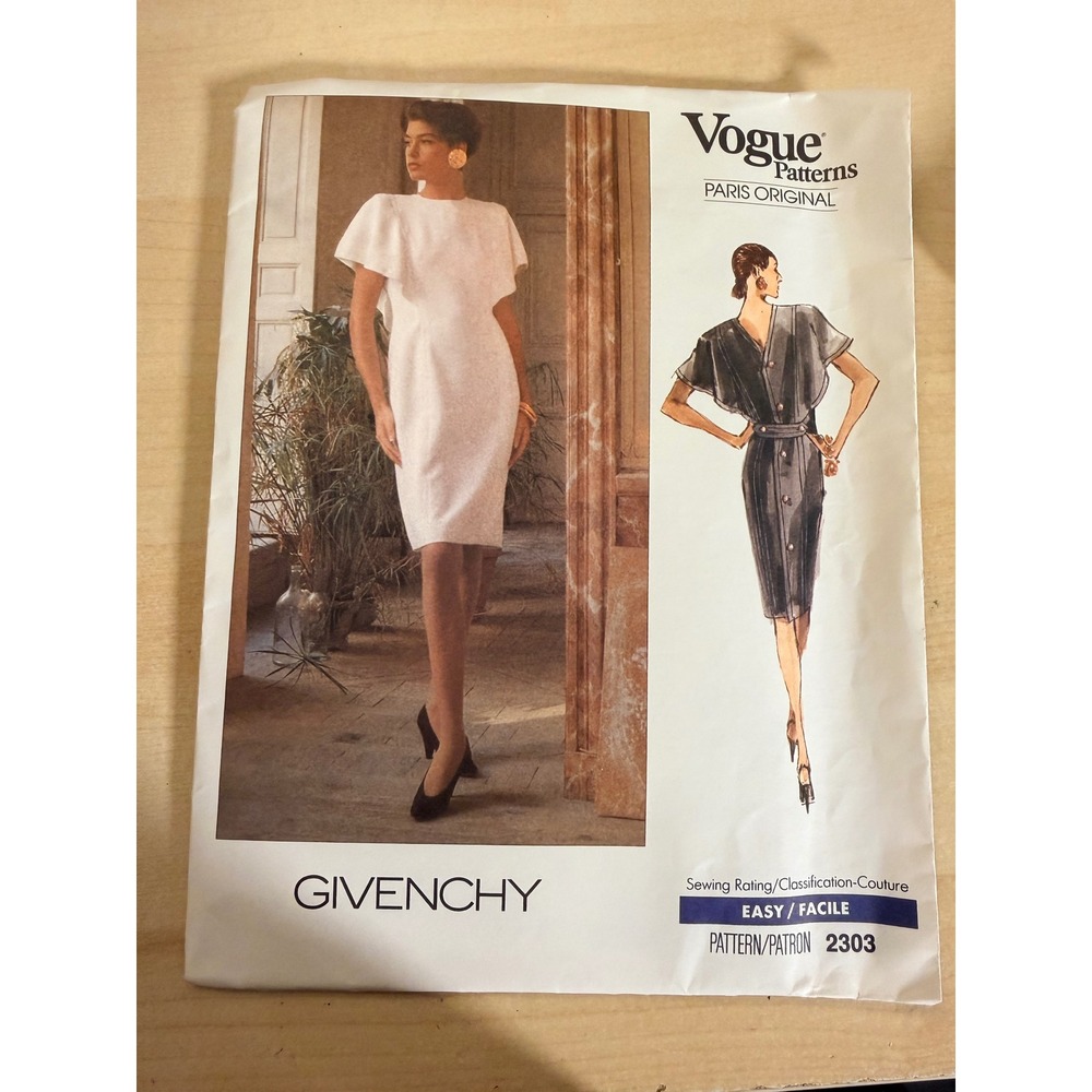 UNCUT Givenchy Vogue Pattern 2303 Size 12-14-16 Couture Capelet Dress 80s Chic